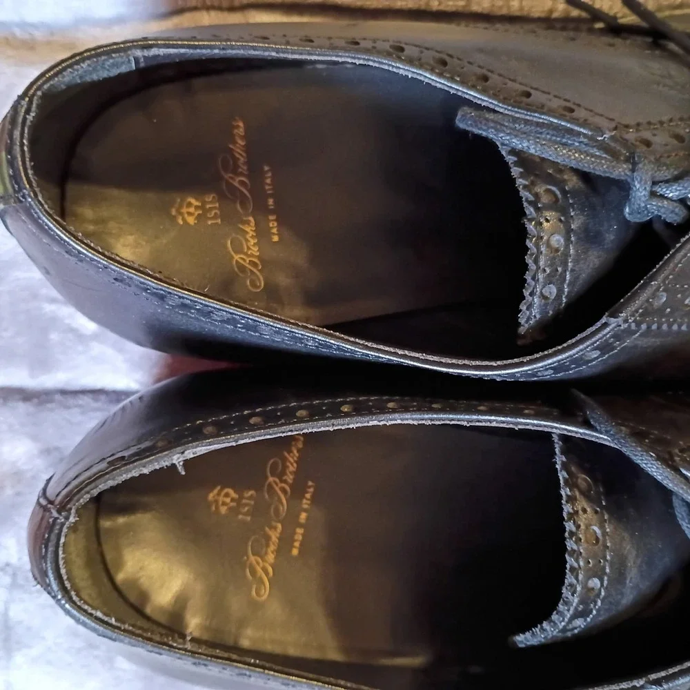 Brooks Brothers 1818 Mens 13 Black Leather Wingtip Derby Shoes Made in Italy